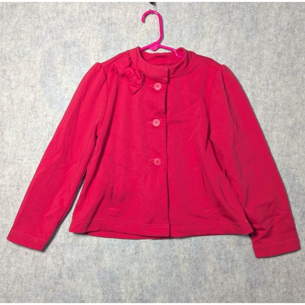 2015 GYMBOREE Ciao Puppy Pink Poppy Red Bow Shoulder Ponte Coat Jacket MED 7-8